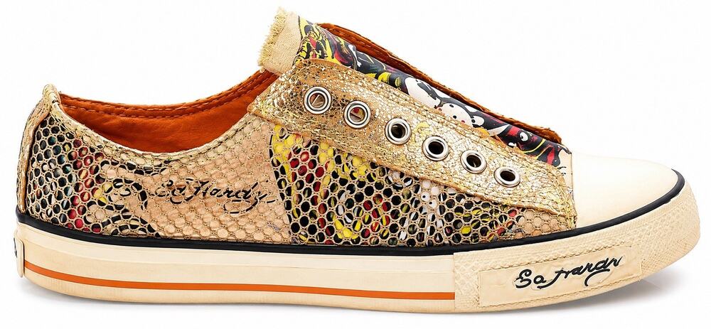 Ed Hardy Women’s Low Top Sneakers Skull Graphic Tiger Print Size Fits US 6 Shoe